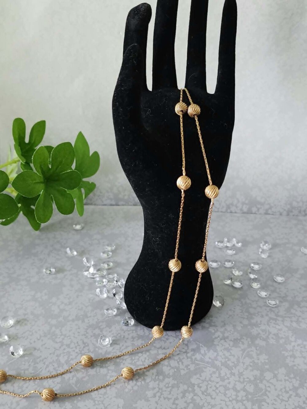 Vintage 1962 Grosse Germany 32" Swirl Bead Station Necklace Gold Tone 10g